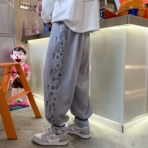 港风2023秋冬撞色串标宽松抽绳束脚运动休闲潮牌裤子2112-P45控69图片