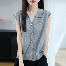 刺绣无袖开衫背心女夏季2025新款打底衫洋气大码女装冰丝针织上衣，女装T恤，昭美羊绒