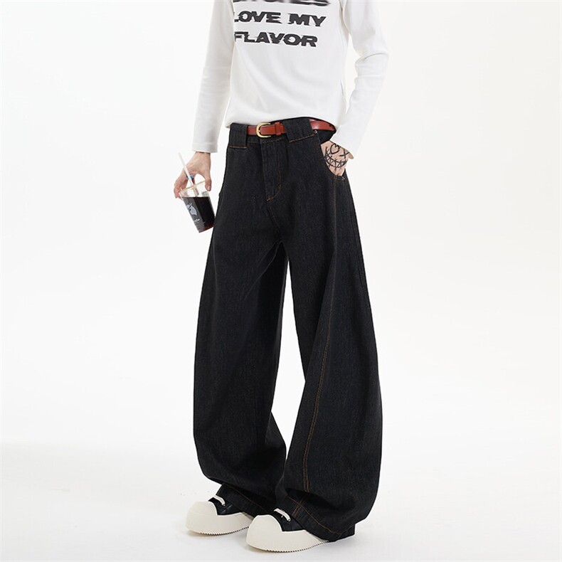 春季美式ins高街hiphop黑色水洗弯刀牛仔裤货号K25126P60，男装牛仔裤，电商A063