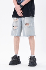 夏季无影墙男士宽松直通毛边破洞乞丐泼漆五分短裤男大码高街小众，男装牛仔裤，星座301D-4(原星座1004-4）