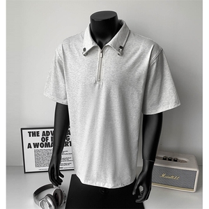宽松短袖T恤港风华夫格金属扣polo衫半拉链男25XT77309特批32图片