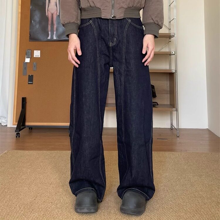 美式复古弯刀裤男小众设计感阔腿宽松痞帅原牛丹宁牛仔裤,男装牛仔裤,星座506A