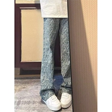 字母提花满印牛仔裤男女2025夏季度假穿搭新款微喇裤子N2122，男装牛仔裤，星座1116A（原606A-3）