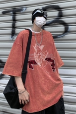 B239-X1025-P38美式字母天使做旧水洗短袖落肩袖短袖T恤男，男装T恤，星座514-2(原B239)