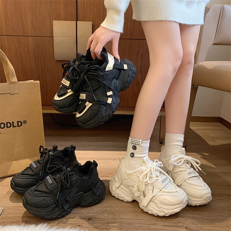 韩版新款加绒老爹鞋女2024冬季学生运动厚底休闲鞋,女鞋休闲鞋,电商A223