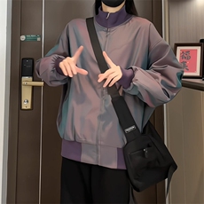 JK5023/P70春装新款炫彩缎面飞行夹克男女美式潮短款外套宽松上衣，男装夹克，电商A141