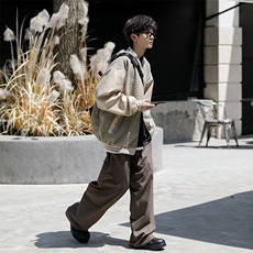 日系街头PU皮拼接棒球服男2022潮牌复古宽松情侣休闲百搭外套，男装夹克，星座716-4