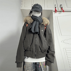 现货重磅boxy短款棉衣座山雕大毛毛领男女棉服水洗工装厚外套，男装棉衣，电商A486-1