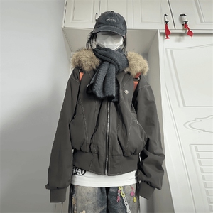 现货重磅boxy短款棉衣座山雕大毛毛领男女棉服水洗工装厚外套图片