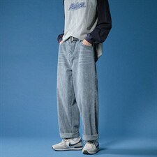 秋港风新品潮男宽松牛仔裤直筒男女阔腿九分裤港风老爹裤kz95-p35