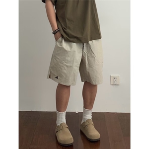 日系纯色刺绣工装五分裤男山系户外休闲宽松基础百搭不过膝短裤图片