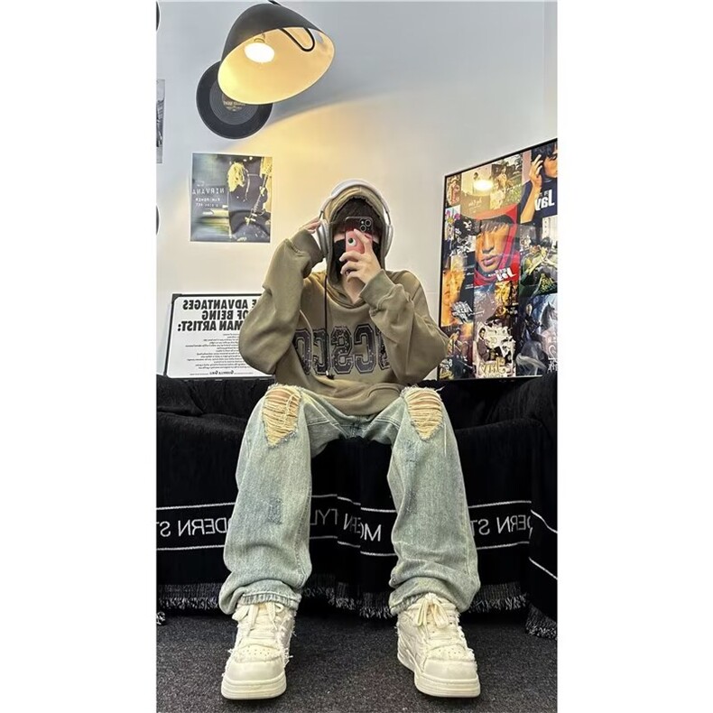 美式潮牌复古高街大破洞牛仔裤男T1669P43,男装牛仔裤,星座1116-2