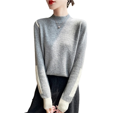 时尚百搭女士羊毛拼色高领今年流行漂亮内搭打底衫冬女毛衣针织衫，女装羊毛衫，郡淞羊绒