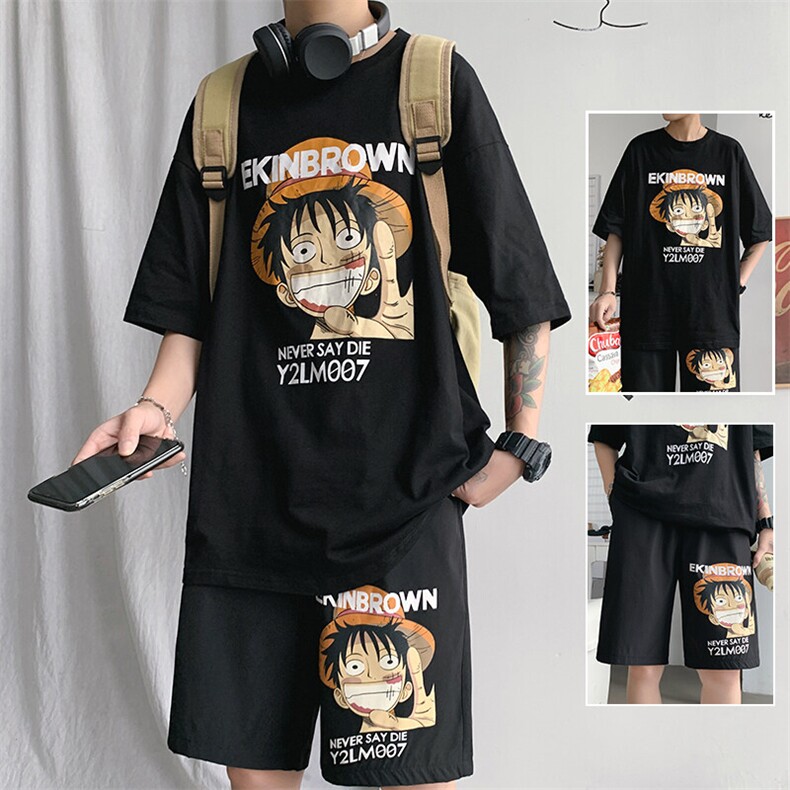 1夏季港风日系休闲情侣潮大码M-5XL短袖短裤套装7156F50控69，男装休闲套装，星座226-2