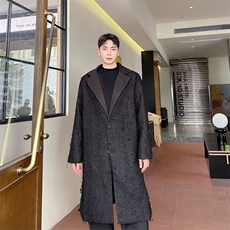 秋冬双面羊绒长款大衣男韩版潮流拼接毛呢外套296-P185，女装短外套，电商A345