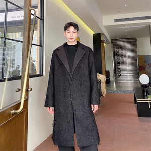 秋冬双面羊绒长款大衣男韩版潮流拼接毛呢外套296-P185图片