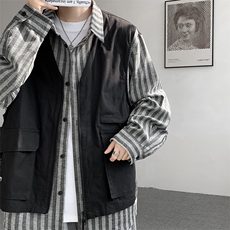 8XL-M特大码衬衫男假两件拼接衬衫新中式坎肩马甲外穿CS508TP68，男装背心/马甲，电商D206-1