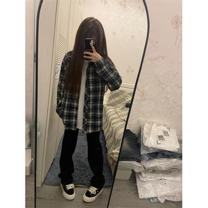 【有货】cleanfit藏青色格子衬衫长袖美式复古衬衣V3211LL-P38图片