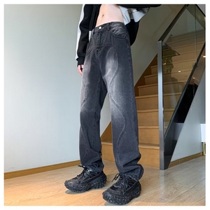 牛仔裤男秋季高街痞帅宽松裤子潮牌潮流百搭阔腿长裤DHW3043/P50图片
