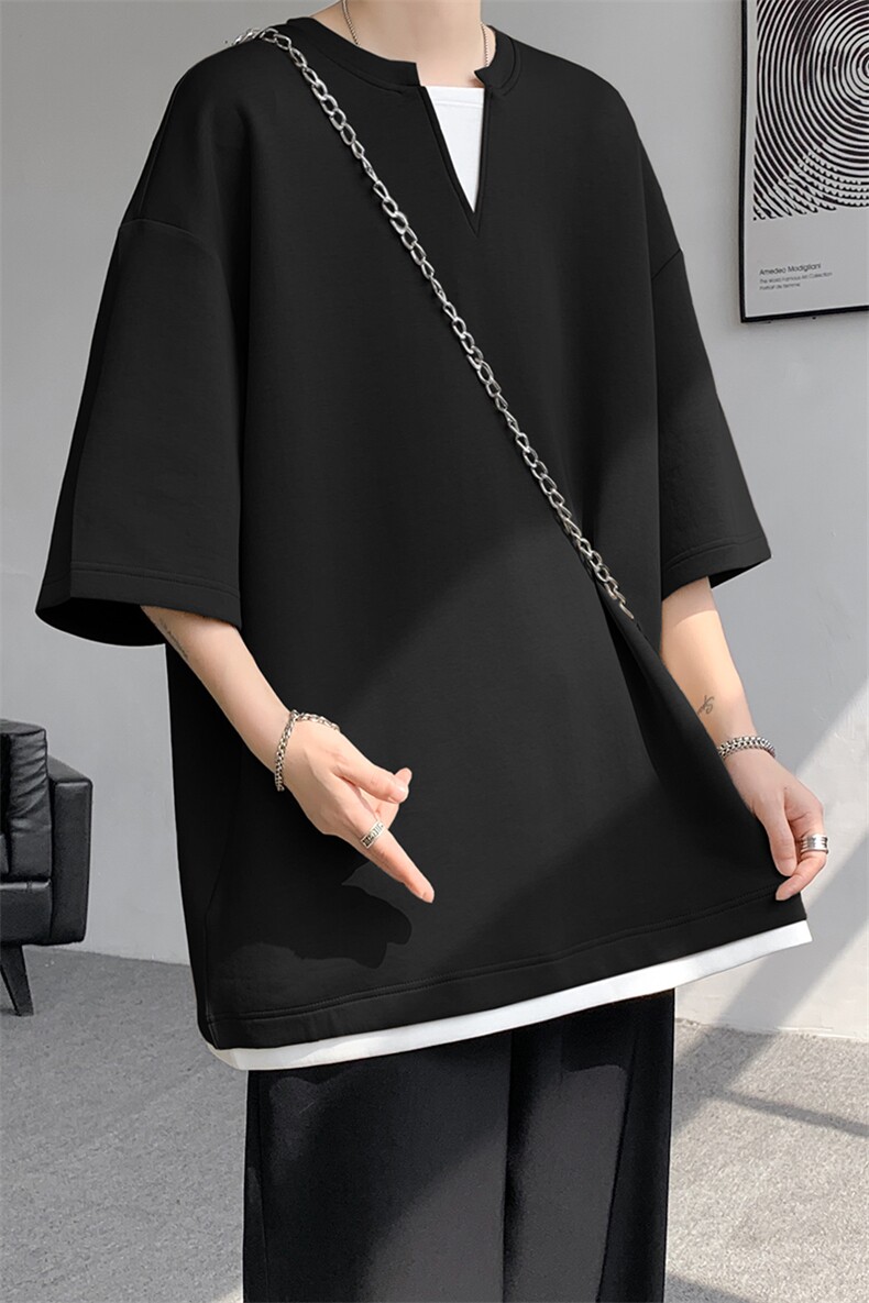8XL-M特大码短袖男假两件五分袖高品质空气层宽松上衣DX321P35,男装T恤,电商D206-1