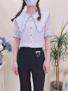 现货夏季新款娃娃领衬衫,女装衬衫,蘑小菇