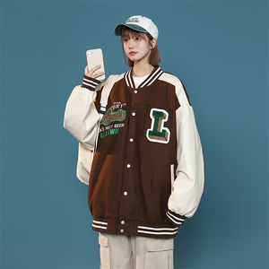 港风上衣夹克宽松落肩拼色棒球服外套 JK710-P65图片