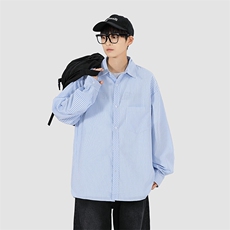 有原图YK86047-P3520%人棉80%涤纶蓝白色条纹长袖衬衫男春夏季，男装衬衫，电商A086-1