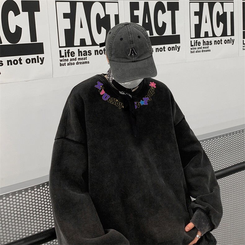美式潮牌重磅水洗做旧圆领卫衣力推大码男XZ517A-BK5560-P58,男装卫衣,星座517A