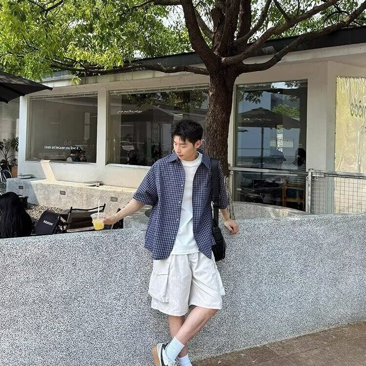 ins2025夏季新款休闲工装短裤男女纯色裤子宽松简约大口袋五分裤,女装休闲裤,星座1210-1