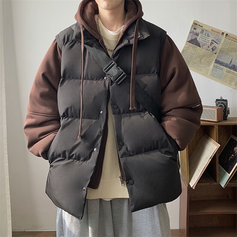 新款假两件棉服男加厚羽绒棉衣情侣款连帽拼色连帽外套M092-P75图片