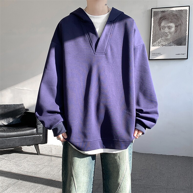 8XL-M叠穿假两件卫衣重磅连帽V领拼接套头衫宽松大码外套WY006P65,女装短外套,电商B312