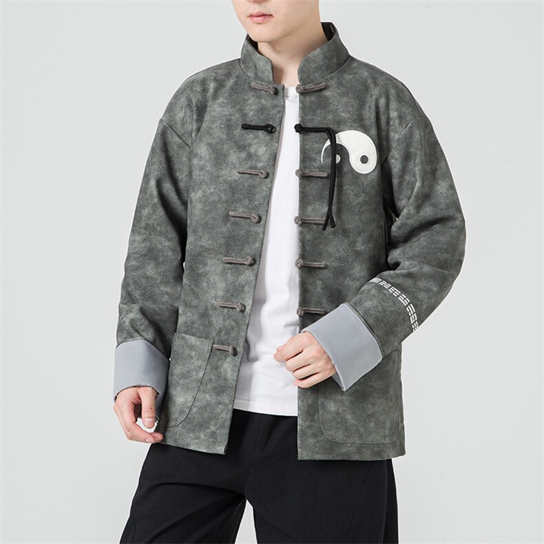 新品潮新中式PU皮《太极》刺绣复古立领长袖外套加厚夹克JK94,男装夹克,星座305A（原312A-1）