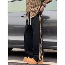 美式三条杠直筒卫裤男春秋重磅裤子男女休闲运动长裤痞帅-XK8021，男装休闲裤，星座601-1