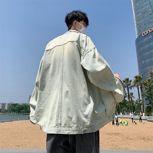 美式高街做旧水洗翻领牛仔夹克男复古潮牌拉链外套JK150-P65图片