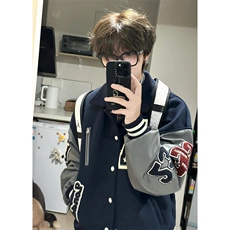 美式复古棒球服男女秋冬潮牌2024情侣夹克外套加棉款P88JK608，男装夹克，星座1116A（原606A-3）