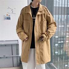 春秋新品中长外套男韩版卡其松慵懒风帅气风衣大衣外套W1489-P55，男装风衣，星座512-4
