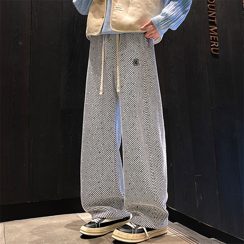 美式高街痞帅弯刀休闲裤男秋冬高中生帅气提花阔腿长裤Z2601-P45,男装休闲裤,星座509