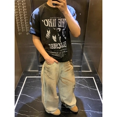 黄泥染水洗做旧破洞宽松牛仔裤废土小众直筒阔腿长裤NZ480特P52，男装牛仔裤，星座908-1