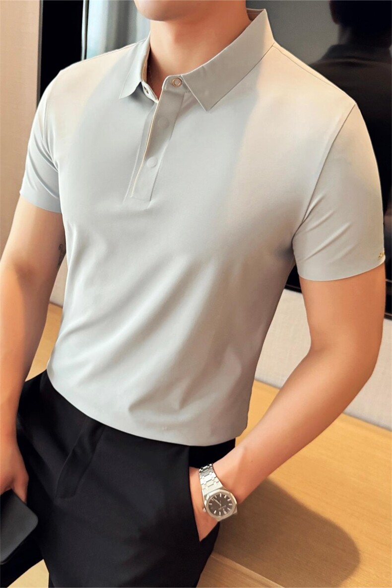 2025夏季短袖T恤无痕冰丝翻领Polo衫暗扣高级感设计721-P68,男装T恤,电商D342