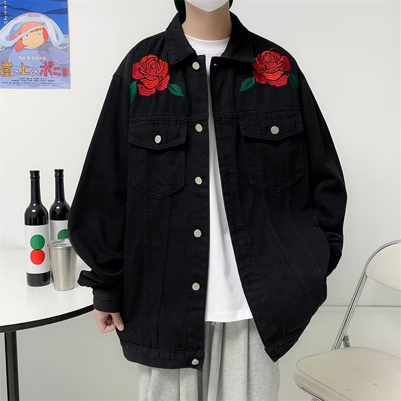 单排扣宽松型翻领青春流行外穿秋季印花男牛仔夹克长袖W5057-P62,男装夹克,星座512-2