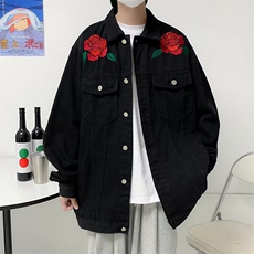 单排扣宽松型翻领青春流行外穿秋季印花男牛仔夹克长袖W5057-P62，男装夹克，星座512-2