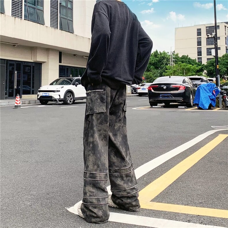 美式高街柳丁多口袋工装休闲裤男潮牌小众设计感迷彩BK92-P83,男装牛仔裤,星座1109-3
