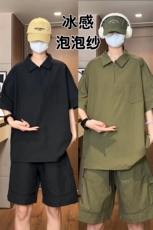 量大优供视频泡泡纱polo衫套装短袖短裤男XH77TZ-特P50，男装牛仔裤，电商B367