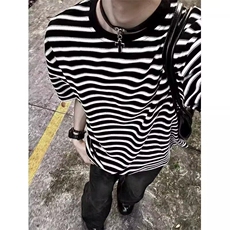 条纹圆领短袖t恤男女款夏季韩版简约基础款休闲宽松百搭半袖上衣，男装T恤，星座506A