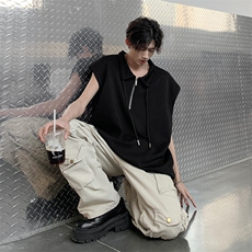 C395-P32夏季薄款半拉链立领无袖t恤美式高街宽松背心，男装背心/马甲，星座512-6