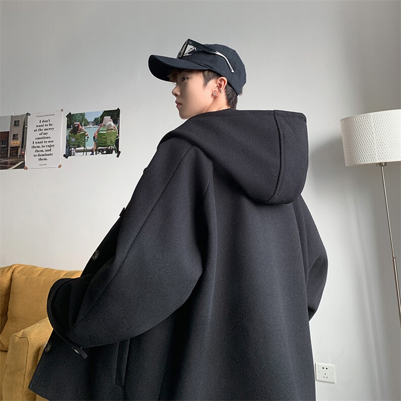 冬季新款男装韩版情侣宽松毛呢大衣风衣港风连帽外套男YF801-P110,男装风衣,电商B295