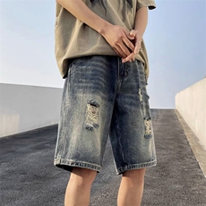 破洞牛仔短裤男士五分裤潮牌2025夏季宽松大码裤子男款中裤外，男装牛仔裤，星座218-1（原230）