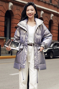 高端羽绒服女冬季新款立领休闲宽松抽绳菱型轻薄鸭绒外套图片