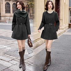 2026冬装新款简约时尚戴围脖羊绒大衣，女装双面呢大衣，魅丽静蓝