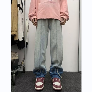 欧美渐变毛边高街牛仔裤男女情侣潮牌设计感小众炸街裤RK1398-P49图片